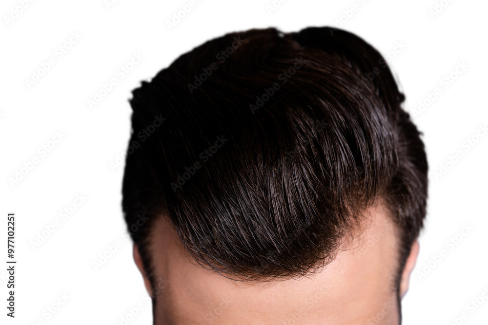 Cropped close up top above high angle photo amazing he him his macho showing neat groomed head haircut look mirror bath black ideal perfect color wear casual white t-shirt isolated grey background Cropped close up top above high angle photo amazing he him his macho showing neat groomed head haircut look mirror bath black ideal perfect color wear casual white t-shirt isolated grey background