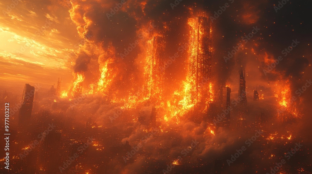 Apocalyptic City in Flames Generative AI Apocalyptic City in Flames Generative AI