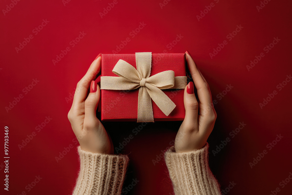 Woman holding gift box Woman holding gift box