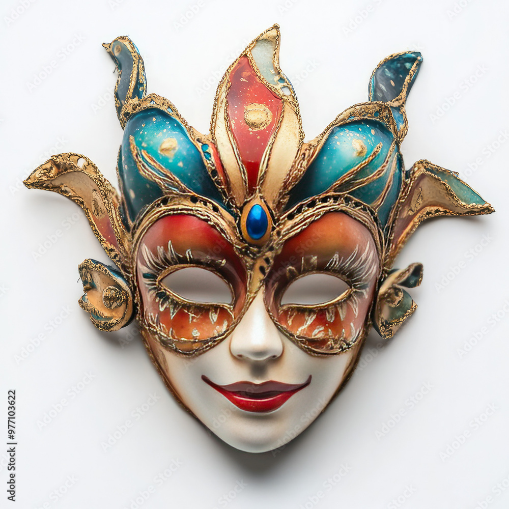 Naklejka premium Elegant Venetian Carnival Mask with Jewel and Colorful Ornaments