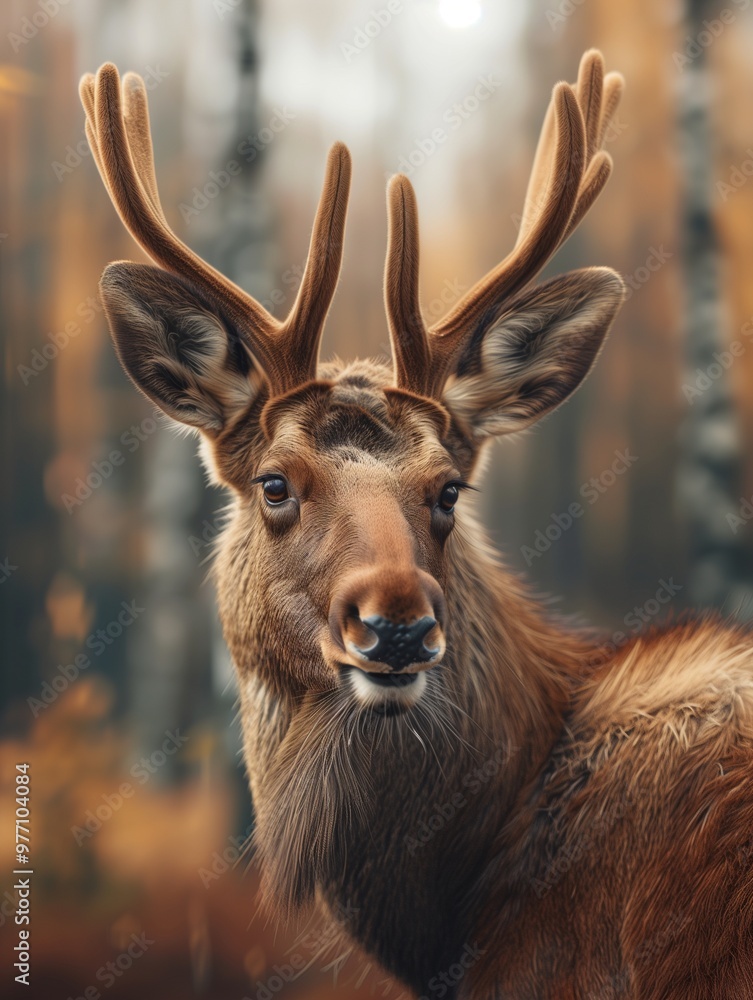 Fototapeta premium Close Up of Moose, Elk, Alces in Wilderness, Grassland Mammal