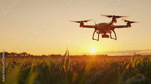 Capture the essence of artificial intelligence in agriculture, with AI-driven drones monitoring crops, smart irrigation systems optimizing water use photo