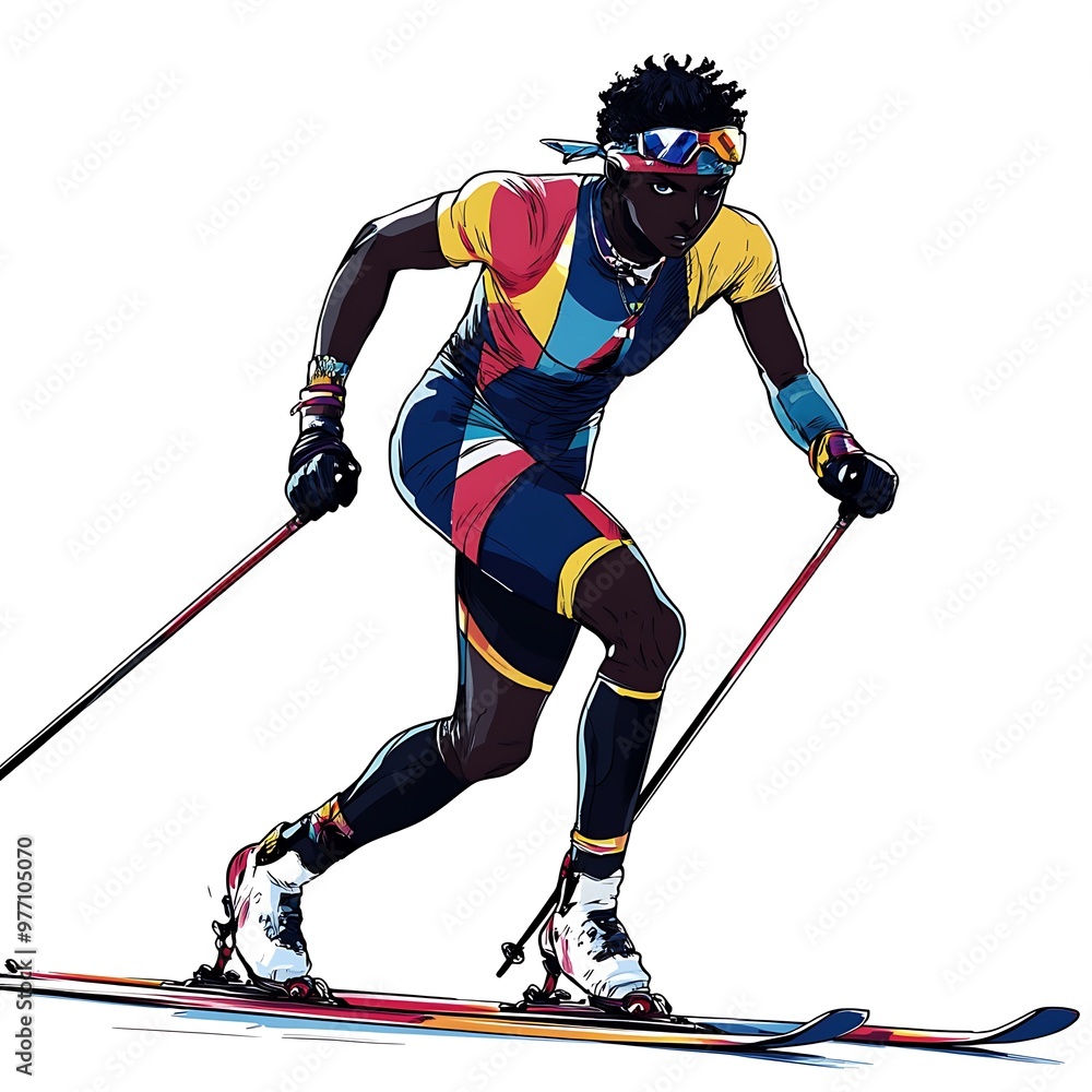 Fototapeta premium Cross-Country Skiing Athlete in Action, Colorful Illustration.