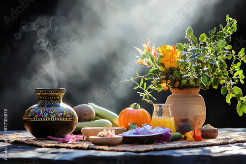 a traditional Ifá altar with offerings and symbolic objects