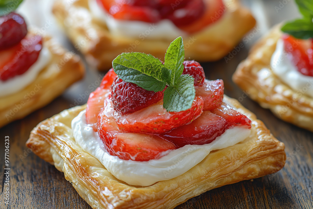 puff pastry tarts filled with fresh seasonal fruits and creamy topping puff pastry tarts filled with fresh seasonal fruits and creamy topping