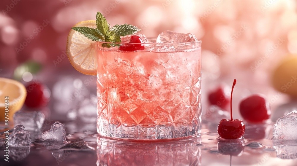 Cherry cocktail with mint and lemon Generative AI Cherry cocktail with mint and lemon Generative AI