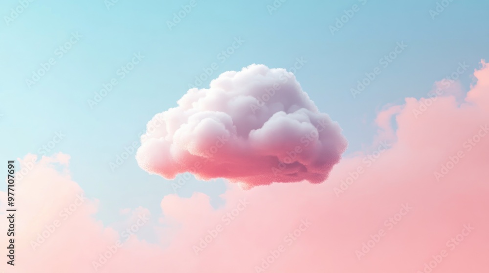 Fluffy White Cotton Candy Cloud Floating In A Pastel Sky With A Small Detached Section Below Fluffy White Cotton Candy Cloud Floating In A Pastel Sky With A Small Detached Section Below