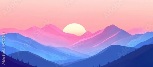 Stunning Mountain Landscape At Sunset Abstract Art Illustration