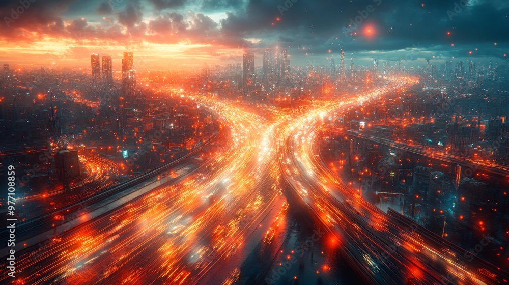Cyberpunk Traffic in Futuristic City Generative AI Cyberpunk Traffic in Futuristic City Generative AI