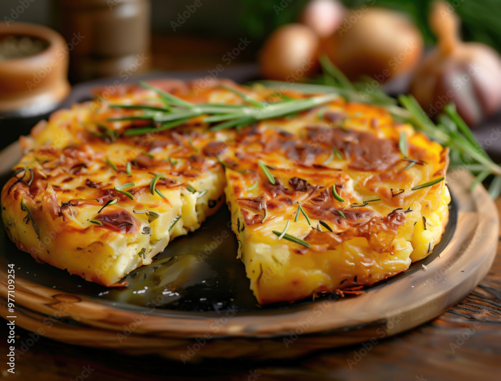 Traditional Tortilla Espanola Close Up on Dark Background Traditional Tortilla Espanola Close Up on Dark Background