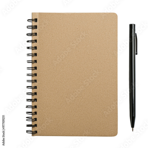 Blank spiral notebook with pen on a white background photo