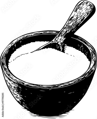 Illustration of a Bowl of Sugar with Spoon