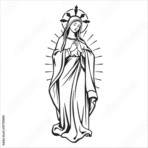 Vector illustration of Virgin Mary isolated on white background.