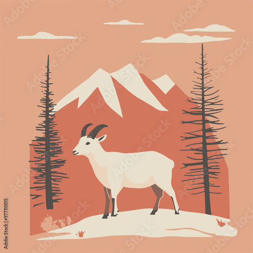 Stylized Mountain Goat in a Scenic Nature Landscape