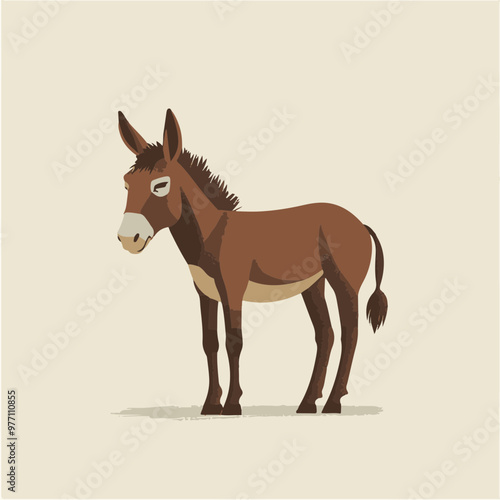 Vector Illustration of a Brown Donkey Standing Proudly
