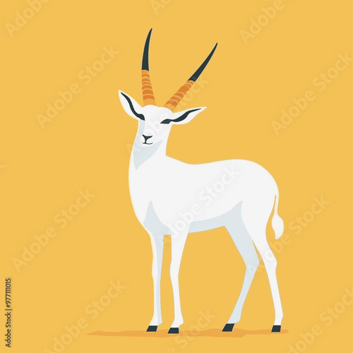 Stylized White Antelope with Orange Horns on Yellow Background