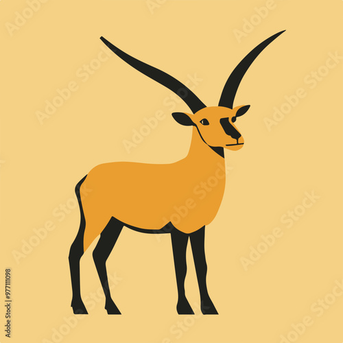 Stylized Vector Design of an Antelope on a Yellow Background