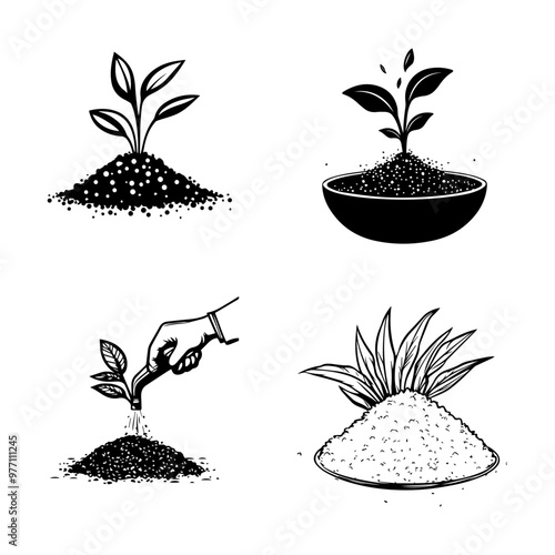 Hand-Drawn Illustrations Plant Growth Stages, Soil, and Gardening