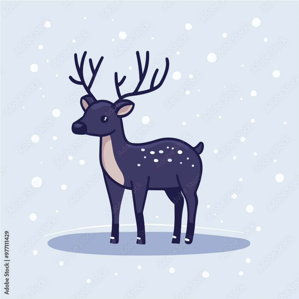 Vector Illustration of a Spotted Deer in Snowy Scene Vector Illustration of a Spotted Deer in Snowy Scene
