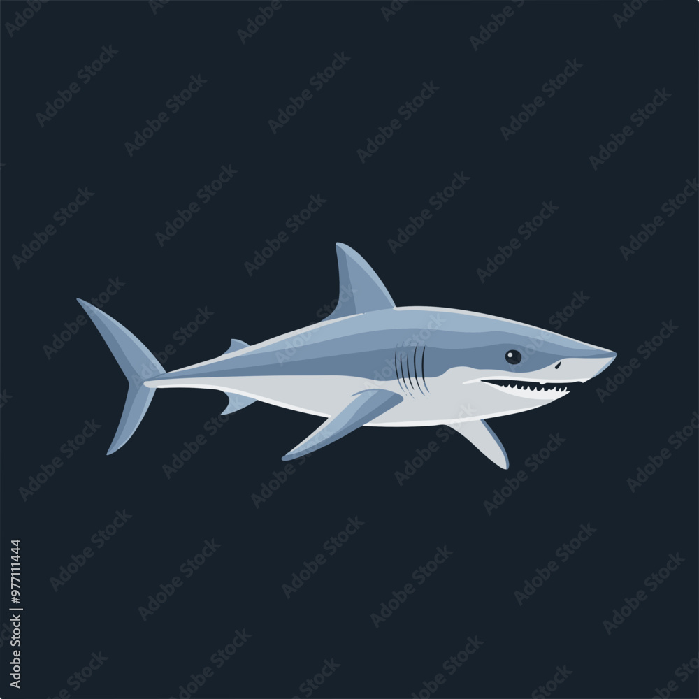 Naklejka premium Stylized Vector Shark Swimming in Dark Ocean Background