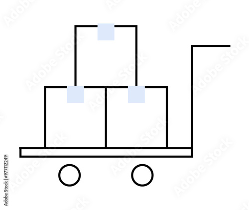 A hand trolley with two large boxes and one smaller box stacked on it. Ideal for logistics transportation shipping warehousing and delivery. Minimalist style simple clean lines