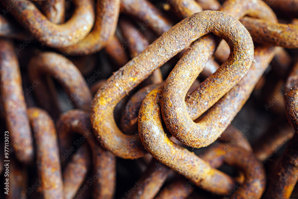 Backgrounds and textures: links of very old weathered rusty chain, close up shot, industrial abstract rusty chain, macro Backgrounds and textures: links of very old weathered rusty chain, close up shot, industrial abstract rusty chain, macro