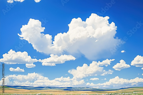  Blue sky, white clouds grassland 