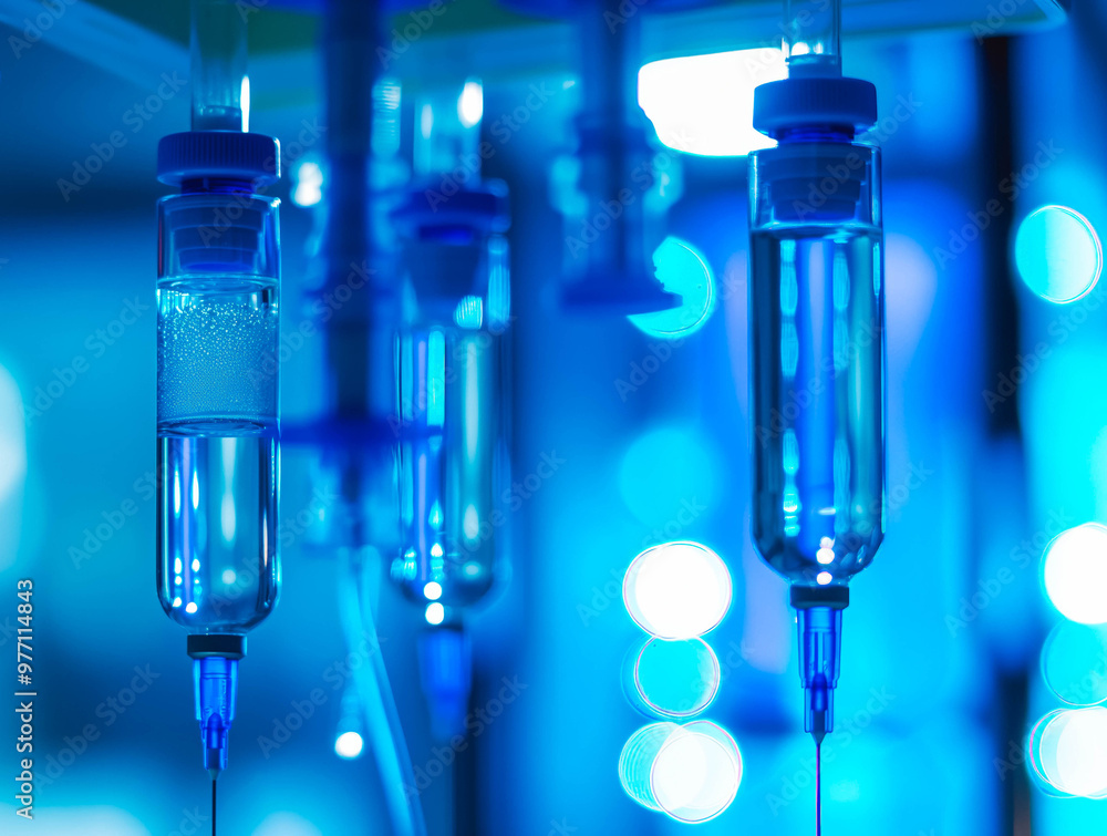 Set iv fluid intravenous drop saline drip hospital room,Medical Concept,treatment emergency and injection drug infusion care chemotherapy, concept.blue light background,selective focus Set iv fluid intravenous drop saline drip hospital room,Medical Concept,treatment emergency and injection drug infusion care chemotherapy, concept.blue light background,selective focus