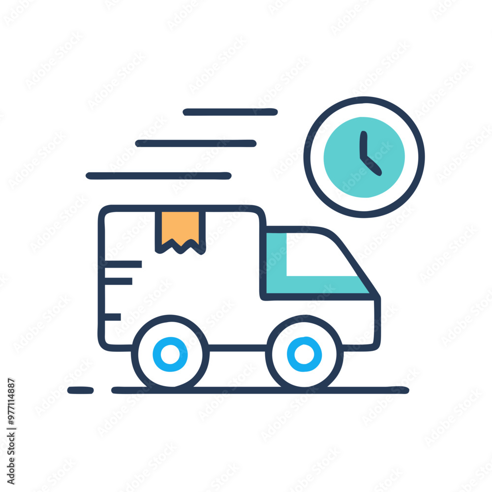 Delivery Truck with Clock, 24/7 Fast Service Icon Delivery Truck with Clock, 24/7 Fast Service Icon