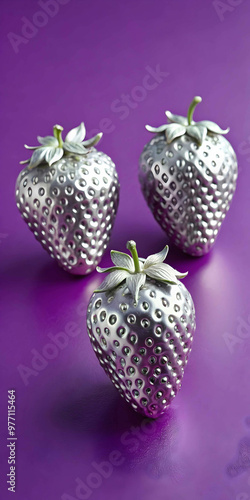 Strawberries in delectated mood and unnatural colors on different background