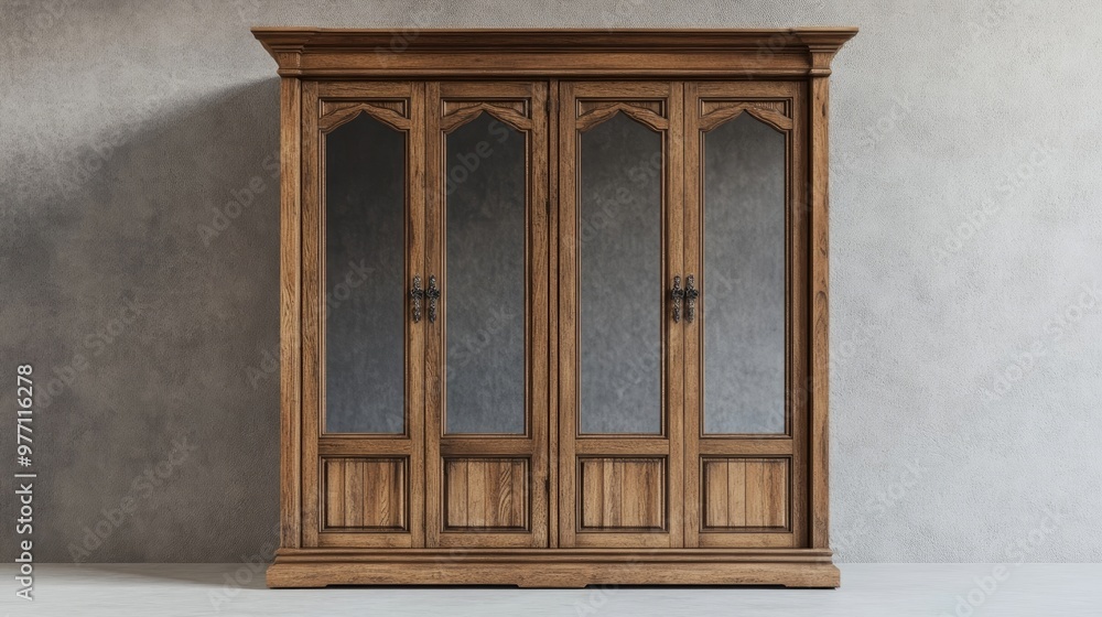 Antique oak wardrobe with mirrored doors, Antique oak wardrobe with mirrored doors,