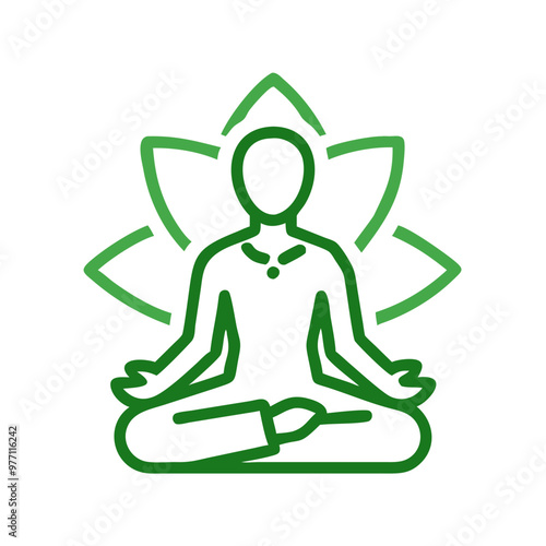 Meditating figure icon with lotus flower, wellness and mindfulness concept