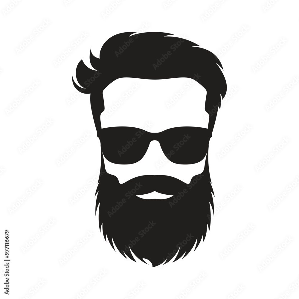 A silhouette of a man with a thick beard and lush hairstyle and glasses on a white background. A silhouette of a man with a thick beard and lush hairstyle and glasses on a white background.