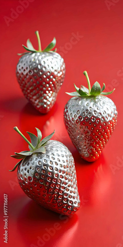 Strawberries in delectated mood and unnatural colors on different background