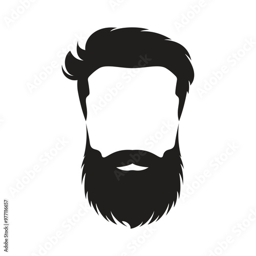Silhouette of a man's head with a thick beard and hairstyle, without a face, black outline.