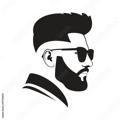 Black silhouette of a man wearing glasses with a beard and stylishly cropped hair, side view.