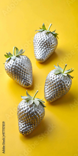 Strawberries in delectated mood and unnatural colors on different background