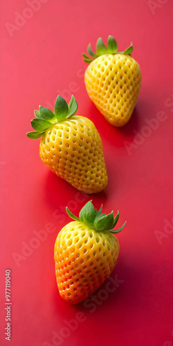 Strawberries in delectated mood and unnatural colors on different background