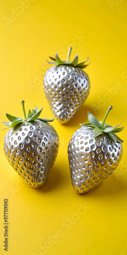 Strawberries in delectated mood and unnatural colors on different background