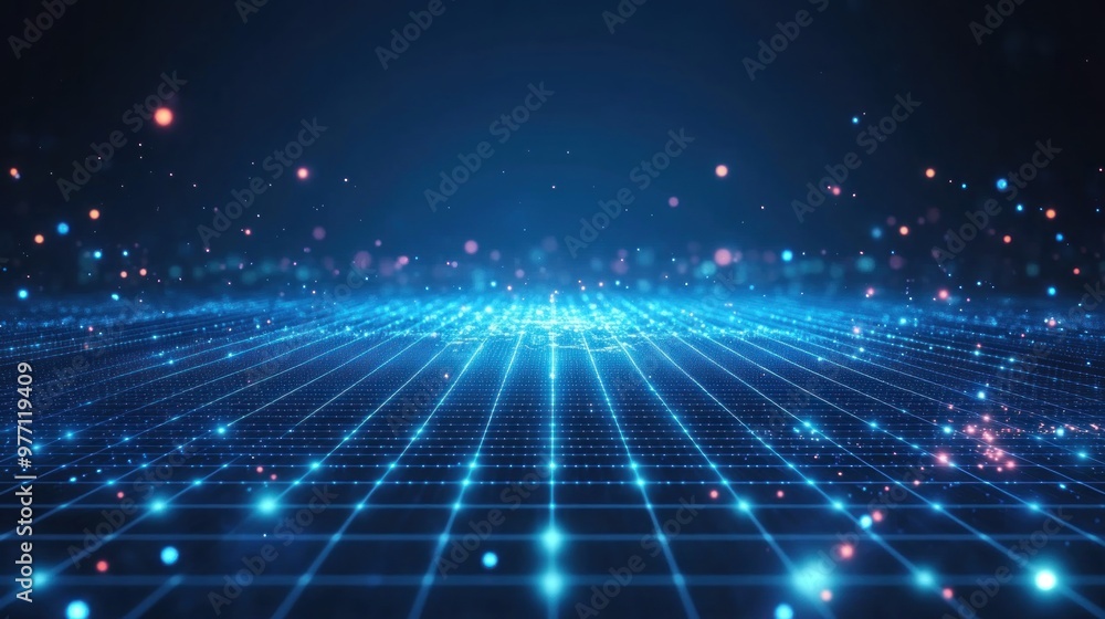Abstract Digital Grid With Glowing Lights Abstract Digital Grid With Glowing Lights