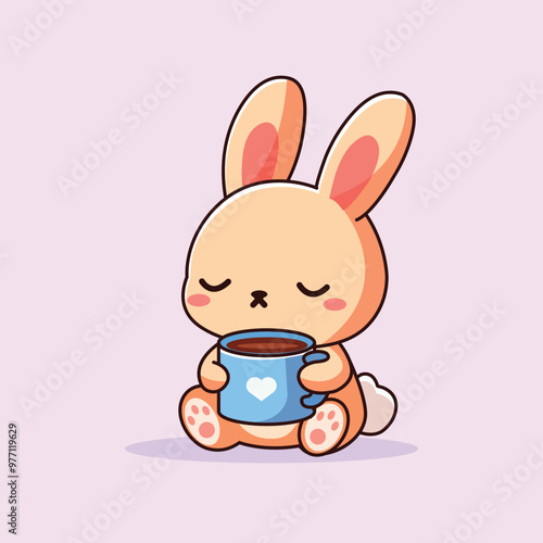 Cute Rabbit Sleepy Holding Coffee Cartoon Vector Icon Illustration. Animal Drink Icon Concept Isolated Premium Vector. Flat Cartoon Style