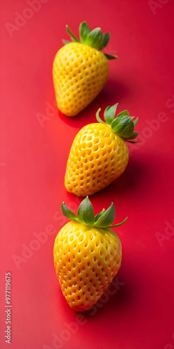 Strawberries in delectated mood and unnatural colors on different background