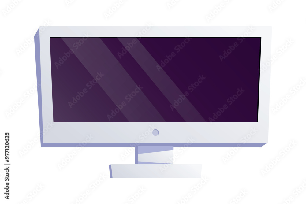 Modern white computer monitor. Widescreen device screen. Vector isolated on white cartoon illustration. Modern white computer monitor. Widescreen device screen. Vector isolated on white cartoon illustration.