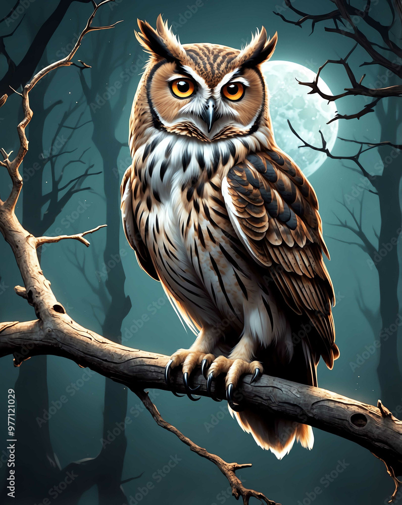 Owl sitting on a spooky branch Owl sitting on a spooky branch