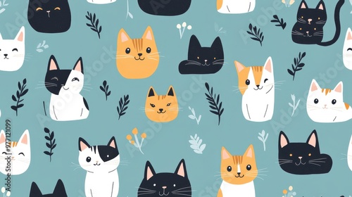 Adorable cats in a seamless pattern