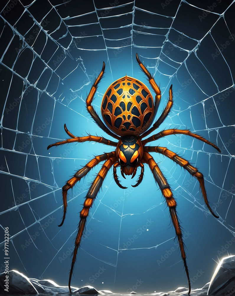 Obraz premium Spider crawling down from a web