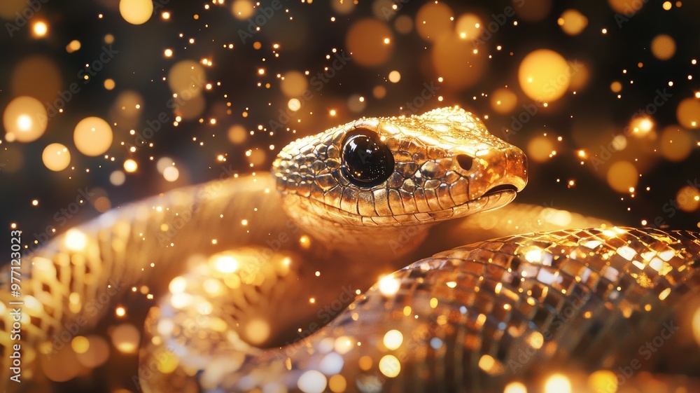 Close-up of shiny snake surrounded by glowing particles Close-up of shiny snake surrounded by glowing particles
