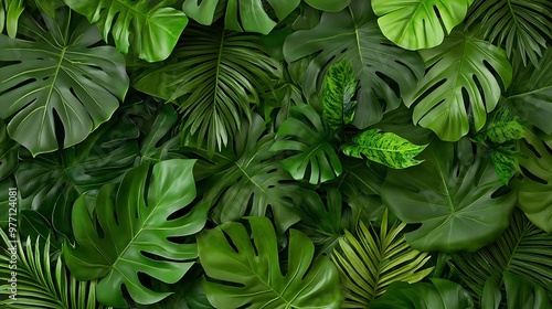 Tropical Foliage Wall Backdrop with Monstera and Palm Plants for Jungle Themed  photo