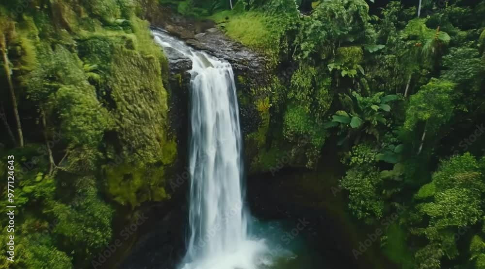 Scene of aerial view waterfall in tropical forest, Camera slow motion with different angles Scene of aerial view waterfall in tropical forest, Camera slow motion with different angles