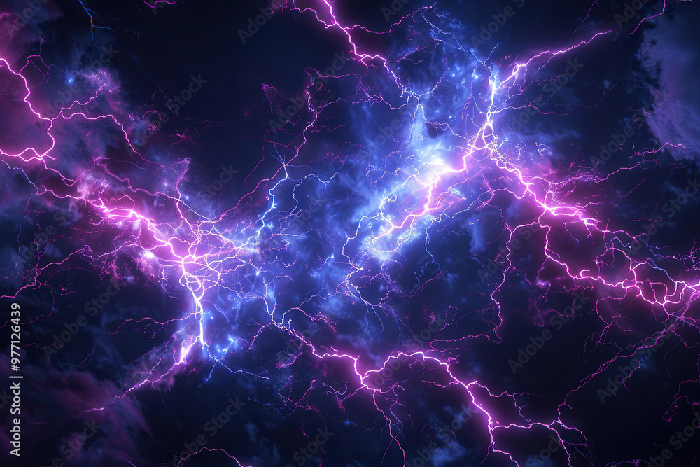 Generative ai on theme of scary bright electric lightning bolt with branches in the night dark sky Generative ai on theme of scary bright electric lightning bolt with branches in the night dark sky
